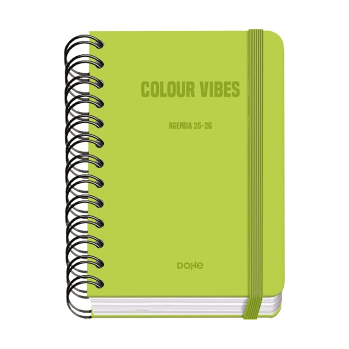 Dohe Colour Vibes Agenda Escolar 25/26 Espiral Wire’o A6 - Dia Pagina - Papel 80g/m2 - 4 Hojas de Pegatinas - Cubierta de Car