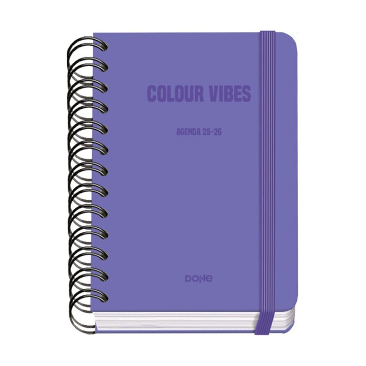 Dohe Colour Vibes Agenda Escolar 25/26 Espiral Wire’o A6 - Dia Pagina - Papel 80g/m2 - 4 Hojas de Pegatinas - Cubierta de Car