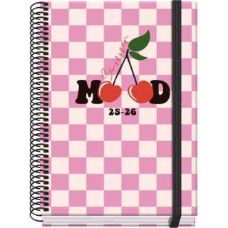 Dohe Cherry Agenda Escolar 25/26 Espiral A5 - Semana Vista - Papel 70g/m2 - 4 Hojas de Pegatinas - Cubierta de Carton Plastific