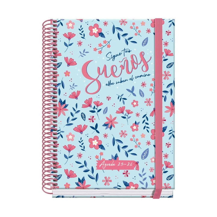 Dohe Blossom Agenda Escolar 25/26 Espiral A5 - Semana Vista - Papel 70g/m2 - 4 Hojas de Pegatinas - Cubierta de Carton Plastifi