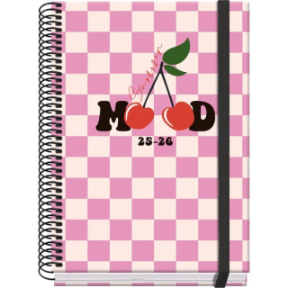 Dohe Cherry Agenda Escolar 25/26 Espiral A5 - Dia Pagina - Papel 70g/m2 - 4 Hojas de Pegatinas - Cubierta de Carton Plastificad