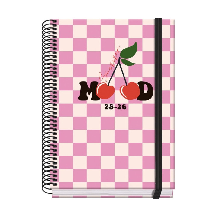 Dohe Cherry Agenda Escolar 25/26 Espiral A5 - Dia Pagina - Papel 70g/m2 - 4 Hojas de Pegatinas - Cubierta de Carton Plastificad