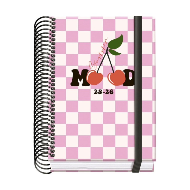 Dohe Cherry Agenda Escolar 25/26 Espiral A6 - Dia Pagina - Papel 70g/m2 - 4 Hojas de Pegatinas - Cubierta de Carton Plastificad