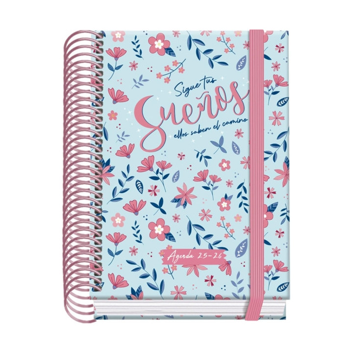 Dohe Blossom Agenda Escolar 25/26 Espiral A6 - Dia Pagina - Papel 70g/m2 - 4 Hojas de Pegatinas - Cubierta de Carton Plastifica