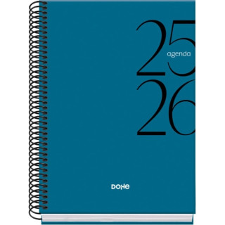 Dohe System Agenda Escolar 25/26 Espiral A5 - Semana Vista - Papel 70g/m2 - Cubierta de Carton Plastificado - Color Azul