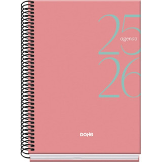Dohe System Agenda Escolar 25/26 Espiral A5 - Semana Vista - Papel 70g/m2 - Cubierta de Carton Plastificado - Color Rosa