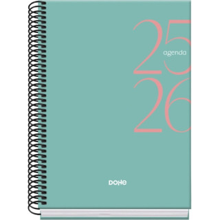 Dohe System Agenda Escolar 25/26 Espiral A5 - Semana Vista - Papel 70g/m2 - Cubierta de Carton Plastificado - Color Verde