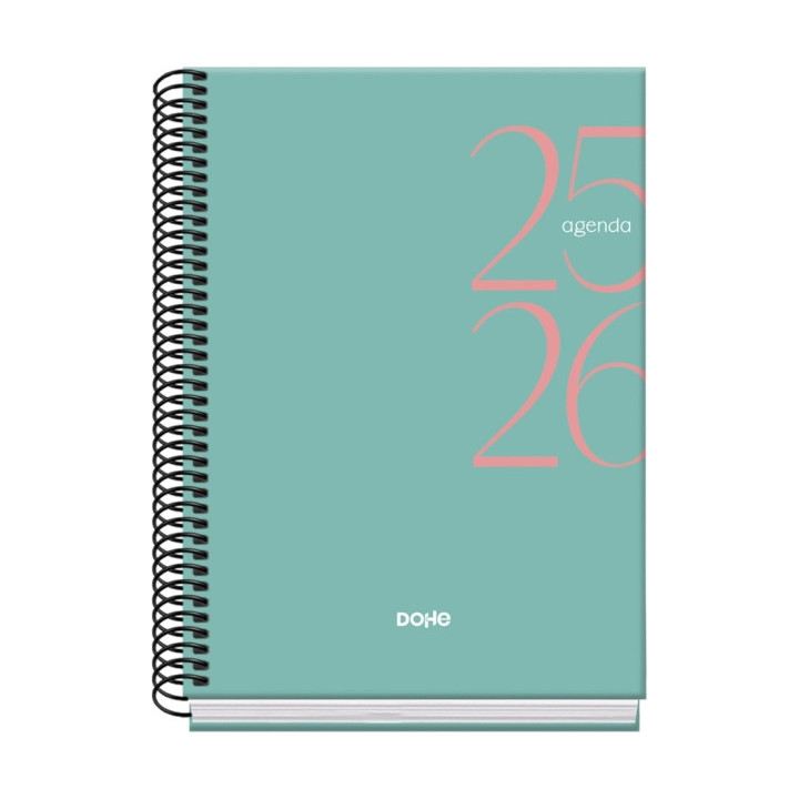 Dohe System Agenda Escolar 25/26 Espiral A5 - Semana Vista - Papel 70g/m2 - Cubierta de Carton Plastificado - Color Verde