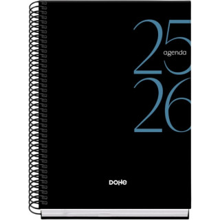 Dohe System Agenda Escolar 25/26 Espiral A5 - Dia Pagina - Papel 70g/m2 - Cubierta de Carton Plastificado - Color Negro
