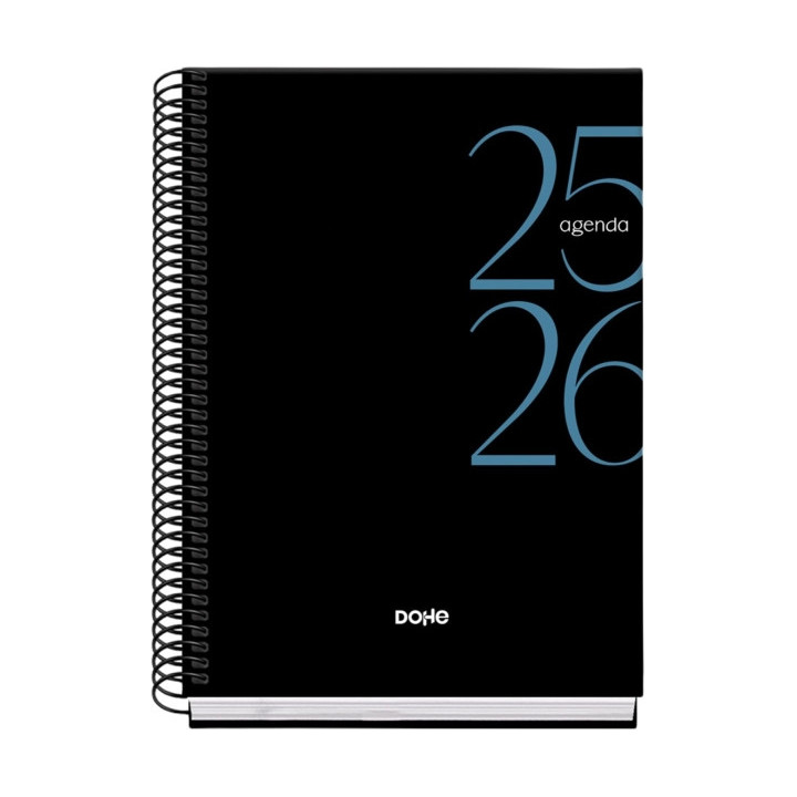 Dohe System Agenda Escolar 25/26 Espiral A5 - Dia Pagina - Papel 70g/m2 - Cubierta de Carton Plastificado - Color Negro