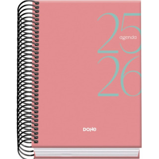 Dohe System Agenda Escolar 25/26 Espiral A6 - Dia Pagina - Papel 70g/m2 - Cubierta de Carton Plastificado - Color Rosa