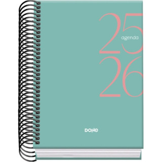 Dohe System Agenda Escolar 25/26 Espiral A6 - Dia Pagina - Papel 70g/m2 - Cubierta de Carton Plastificado - Color Verde