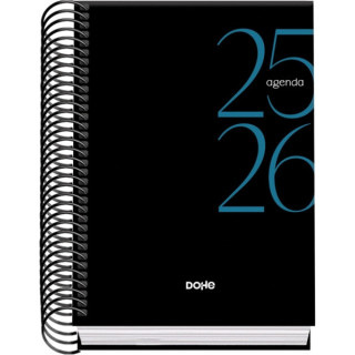 Dohe System Agenda Escolar 25/26 Espiral A6 - Dia Pagina - Papel 70g/m2 - Cubierta de Carton Plastificado - Color Negro
