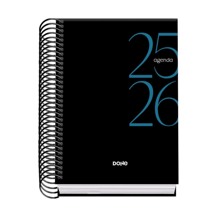 Dohe System Agenda Escolar 25/26 Espiral A6 - Dia Pagina - Papel 70g/m2 - Cubierta de Carton Plastificado - Color Negro