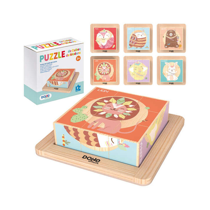 Dohe Puzzle de Bloques de Madera Natural - Bordes Redondos - Motivos Animales - Estimula la Coordinacion Ojo-Mano - Fomenta la