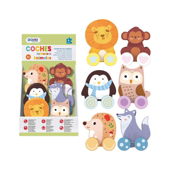 Dohe Juego Educativo de Cochecitos de Madera Natural - Bordes Redondos - Suave Tacto - Colores Llamativos - Ideal para Coordina