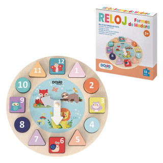 Dohe Juego Educativo de Formas Geometricas de Madera - Bordes Redondos - Tacto Suave - Colores Llamativos - Motivo Reloj - Esti