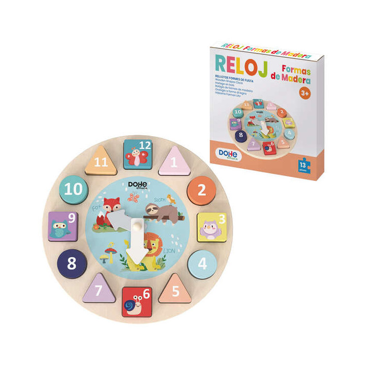 Dohe Juego Educativo de Formas Geometricas de Madera - Bordes Redondos - Tacto Suave - Colores Llamativos - Motivo Reloj - Esti