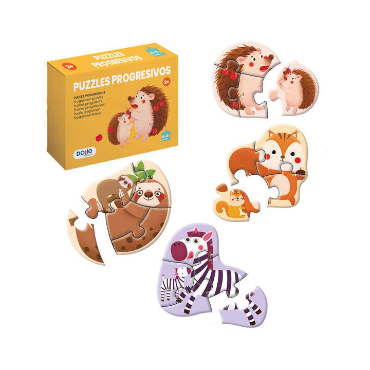 Dohe Pack de 4 Puzzles para Niños de 4/5 Piezas - Tematica Animales - Doble Capa de Carton - Capa Intermedia de Contrachapado