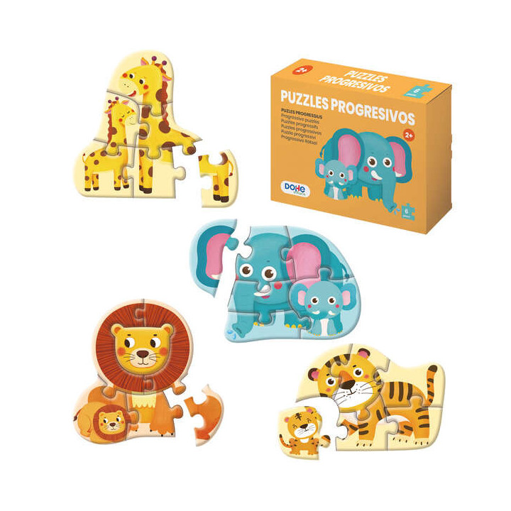 Dohe Pack de 4 Puzzles para Niños de 6 Piezas - Tematica Animales - Doble Capa de Carton - Capa Intermedia de Contrachapado -