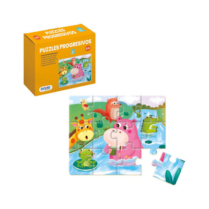 Dohe Puzzle Infantil de 12 Piezas - Tematica Animales de La Selva - Fabricado en Doble Capa de Carton - Capa Intermedia de Cont