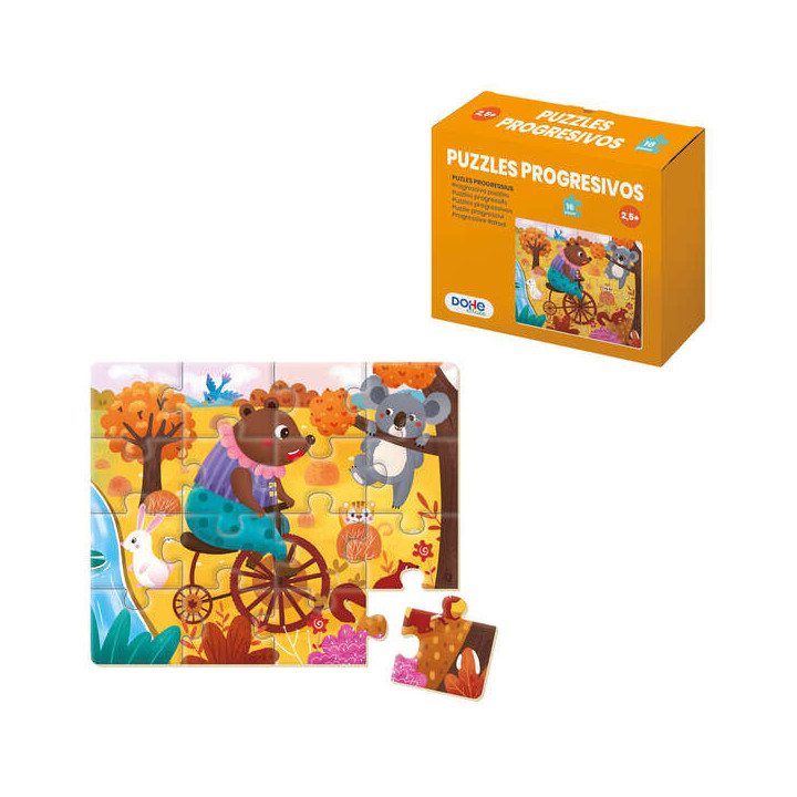 Dohe Puzzle Infantil de 16 Piezas - Tematica Animales - Fabricado en Doble Capa de Carton - Capa Intermedia de Contrachapado -