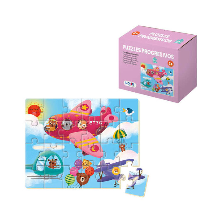 Dohe Puzzle Infantil de 24 Piezas - Tematica Aviones - Fabricado en Doble Capa de Carton - Capa Intermedia de Contrachapado - E