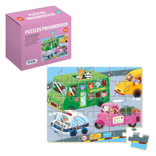 Dohe Puzzle Infantil de 30 Piezas - Tematica Vehiculos - Fabricado en Doble Capa de Carton - Capa Intermedia de Contrachapado -