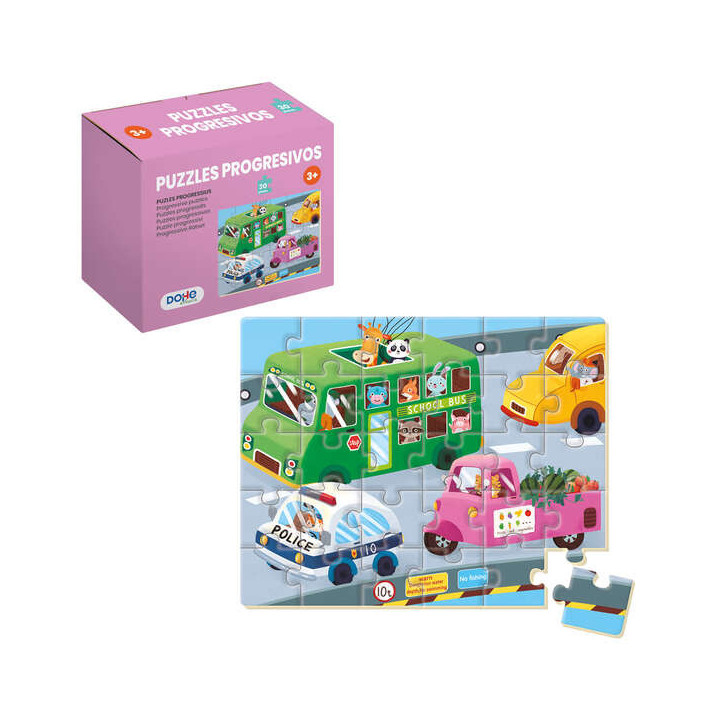Dohe Puzzle Infantil de 30 Piezas - Tematica Vehiculos - Fabricado en Doble Capa de Carton - Capa Intermedia de Contrachapado -