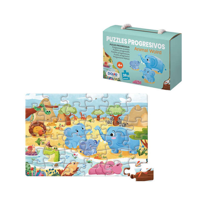 Dohe Puzzle Infantil de 36 Piezas - Tematica Animales - Fabricado en Doble Capa de Carton - Capa Intermedia de Contrachapado -