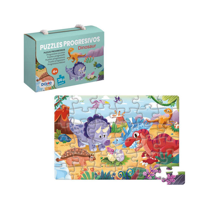 Dohe Puzzle Infantil de 36 Piezas - Tematica Dinosaurios - Doble Capa de Carton y Contrachapado - Estimula la Imaginacion