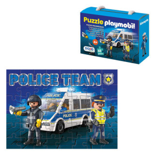 Dohe Playmobil Puzzle para Niños de 48 Piezas - Tematica Policia - Doble Capa de Carton - Capa Intermedia de Contrachapado - E