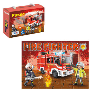 Dohe Playmobil Puzzle para Niños de 48 Piezas - Tematica Bomberos - Doble Capa de Carton - Capa Intermedia de Contrachapado -