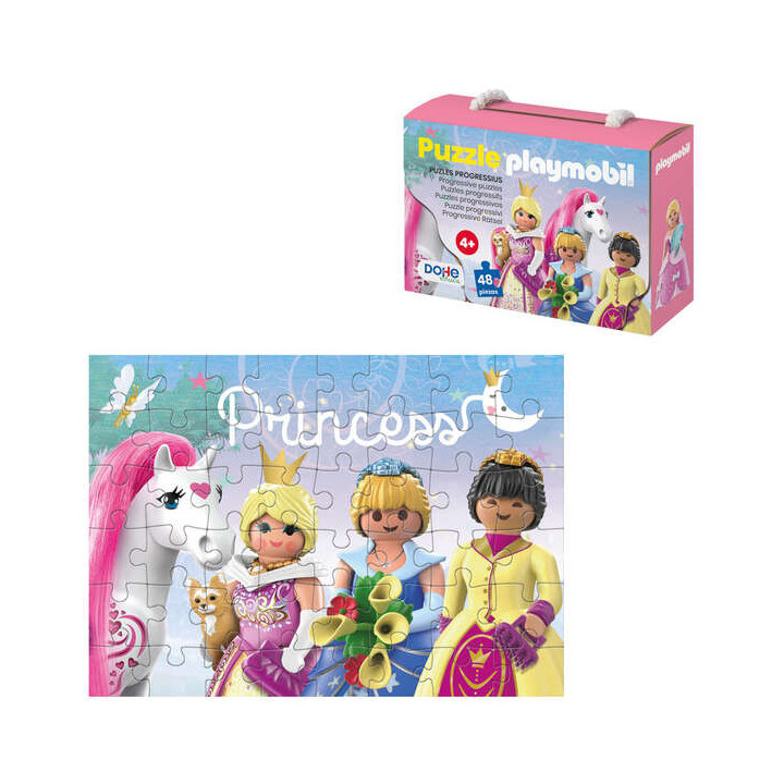 Dohe Playmobil Puzzle para Niños de 48 Piezas - Tematica Princesas - Doble Capa de Carton - Capa Intermedia de Contrachapado -