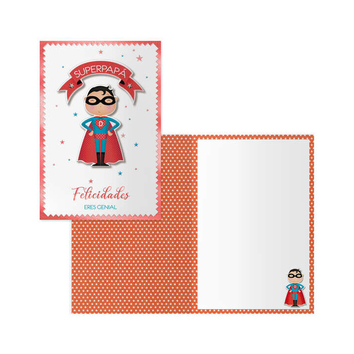 Dohe Superdad Pack de 6 Tarjetas de Felicitacion para Padres - 11.5x17cm - Impresion a Todo Color - Estampaciones con Pelicula