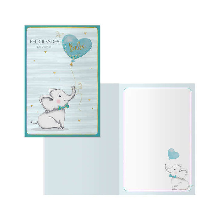 Dohe Elephant Pack de 6 Tarjetas de Felicitacion para Nacimientos - 11.5x17cm - Impresas a Todo Color - Estampaciones con Pelic