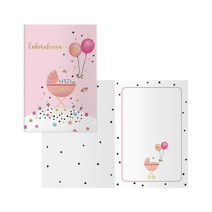 Dohe Cochecito Pack de 6 Tarjetas de Felicitacion para Nacimientos - 11.5x17cm - Impresas a Todo Color - Estampaciones con Peli