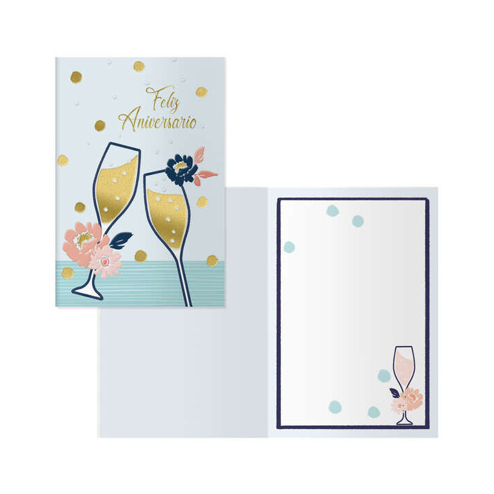 Dohe Brindis Pack de 6 Tarjetas de Felicitacion de Aniversario - 11.5x17cm - Impresas a Todo Color - Estampaciones con Pelicula