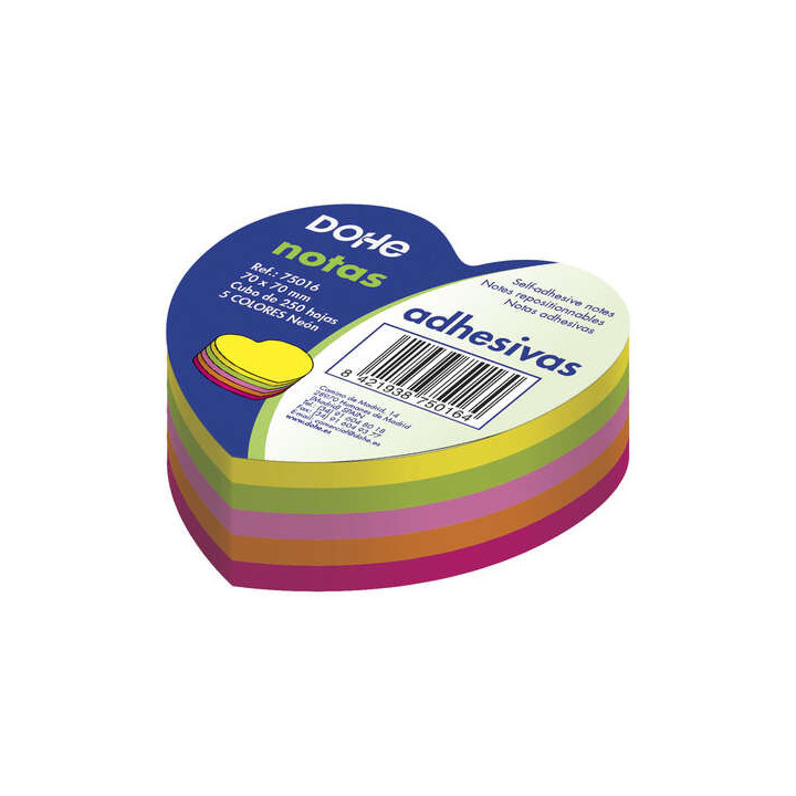 Dohe Cubo de 250 Notas Reposicionables con Forma de Corazon - Tamaño 70x70mm - Papel de 75gr - Ideal para Oficina y Escuela -