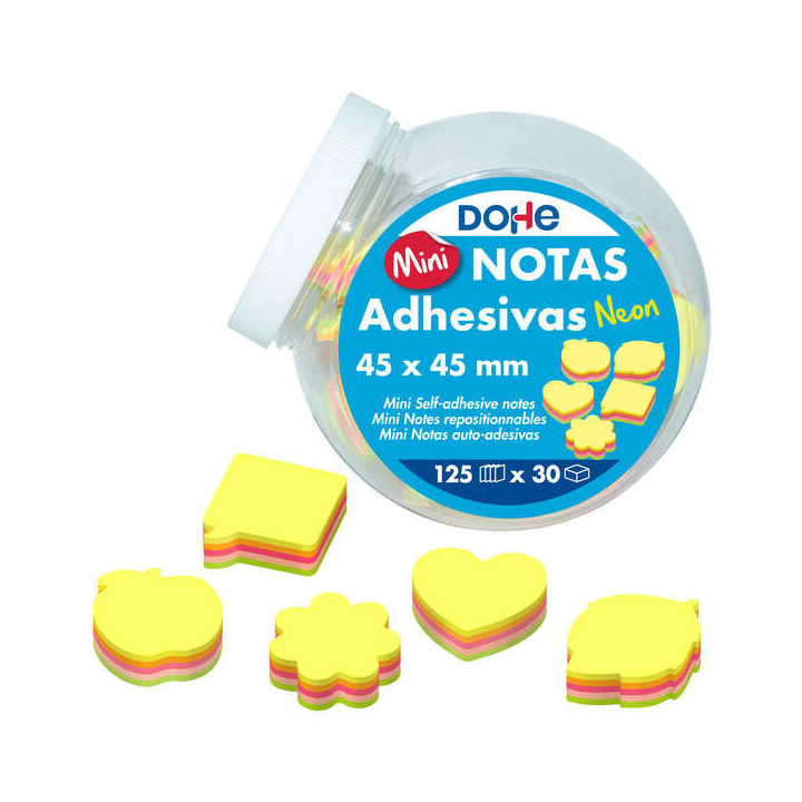 Dohe Expositor de 30 Mini Blocs de 125 Notas Adhesivas - Tamaño 45x45mm - Formas Surtidas - Colores Neon Surtidos