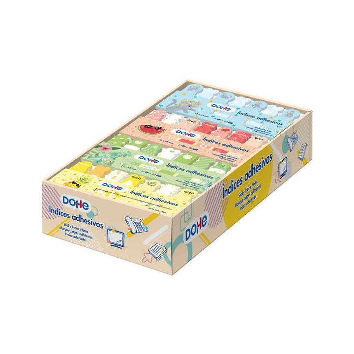 Dohe Caja Expositora de 36 Sets Indices Adhesivos Impresos - 18x65mm - Formas y Motivos Surtidos