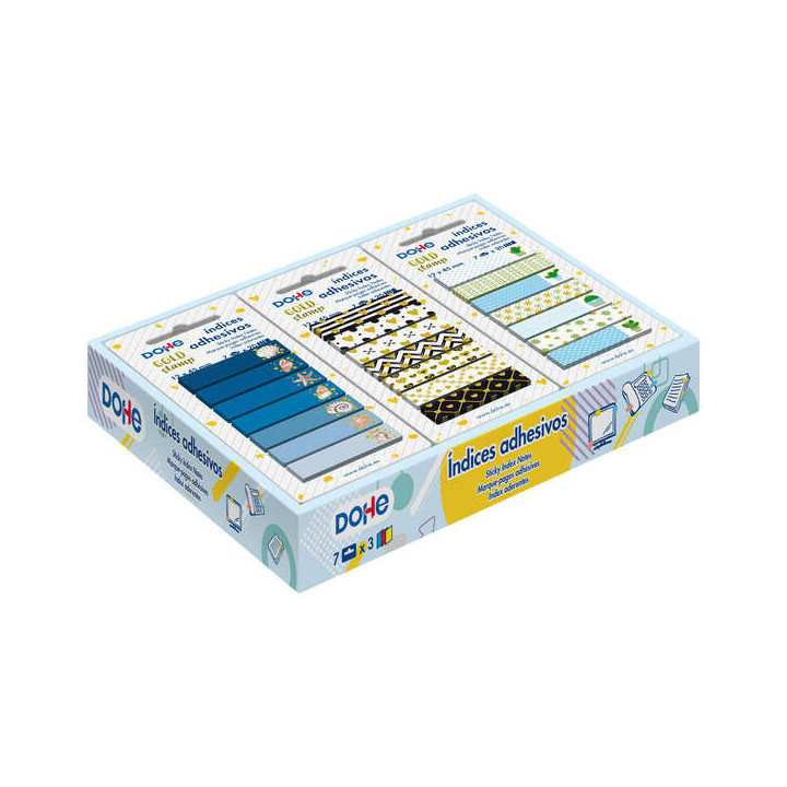 Dohe Caja Expositora de 21 Indices Adhesivos Preimpresos - 12x45mm - Motivos Estampados en Oro