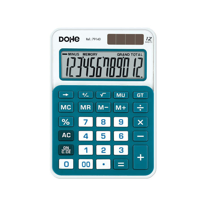 Dohe Calculadora de Sobremesa Mediana 12 Digitos - Teclas de Gran Formato - 4 Teclas de Memoria - Apagado Automatico - Alimenta