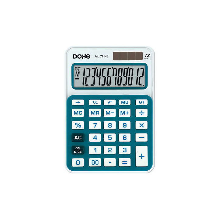 Dohe Calculadora Electronica de 12 Digitos - Alimentacion Solar y a Pilas - 4 Teclas de Memoria - Apagado Automatico - Teclas d