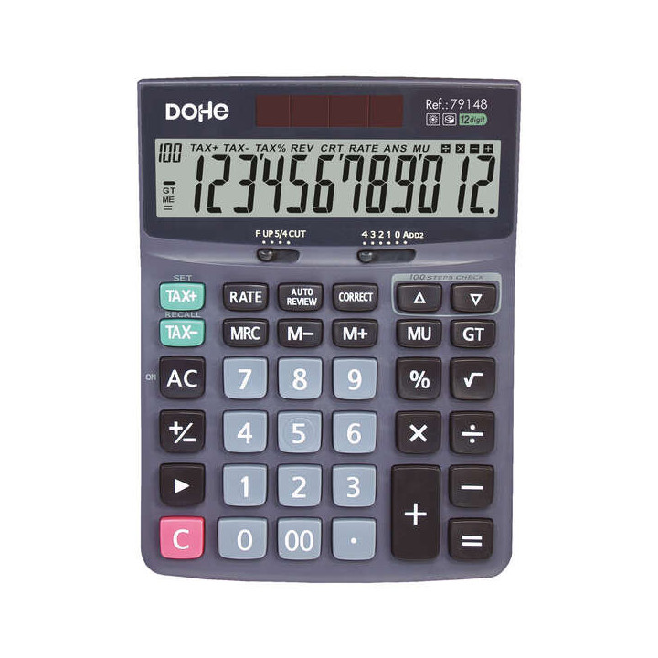 Dohe Calculadora Electronica de Sobremesa - Pantalla LCD de 12 Digitos - Alimentacion Solar y a Pilas - Teclas de Gran Tamaño