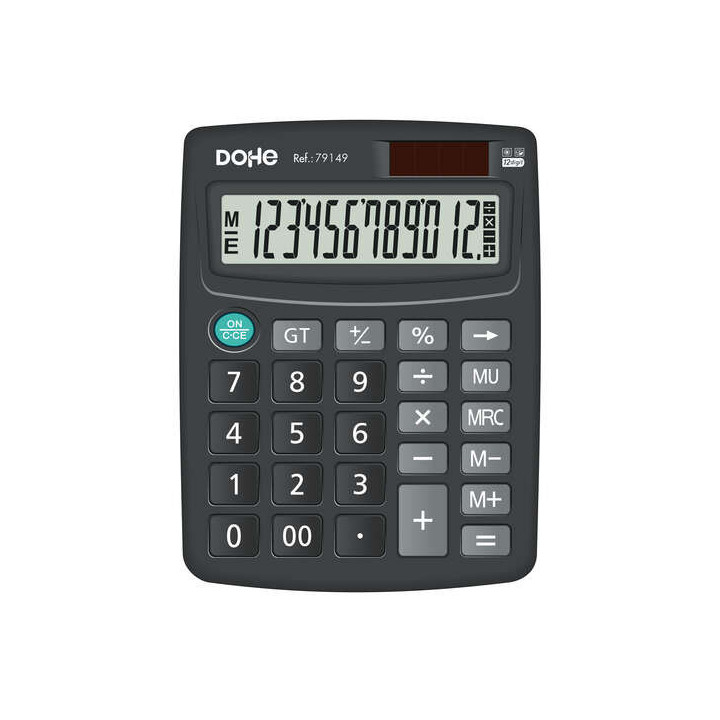 Dohe Calculadora Electronica de Sobremesa - Pantalla LCD de 12 Digitos - Alimentacion Solar y a Pilas - Teclas de Gran Tamaño