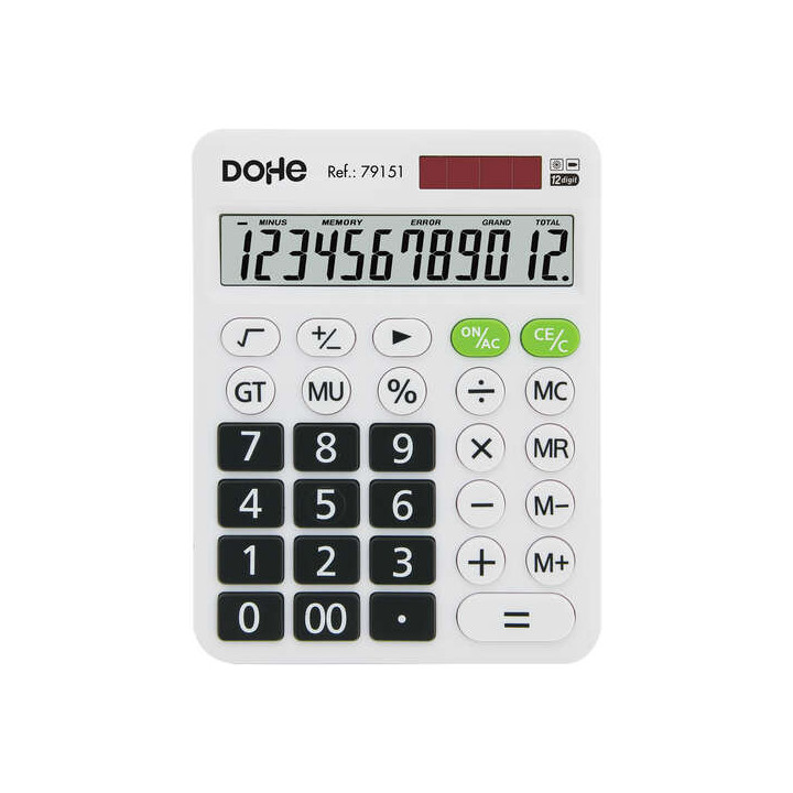 Dohe Calculadora Electronica de 12 Digitos - Pantalla Reclinada - Alimentacion Solar y a Pilar - Apagado Automatico - Teclas de
