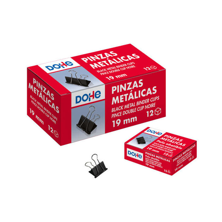Dohe 12 Pinzas Metalicas Sujetapapeles de Pala Abatible - 50mm - Acero de Gran Resistencia - Color Negro