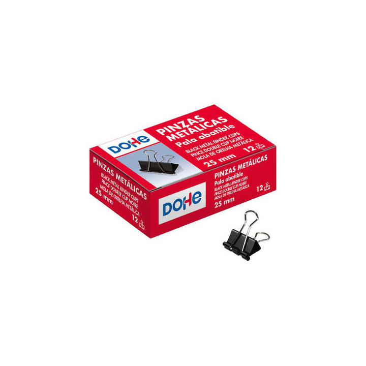 Dohe 12 Pinzas Metalicas Sujetapapeles de Pala Abatible - 50mm - Realizadas en Acero de Gran Resistencia - Color Negro