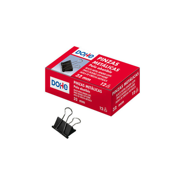 Dohe 12 Pinzas Metalicas Sujetapapeles de Pala Abatible - 50mm - Acero de Gran Resistencia - Color Negro